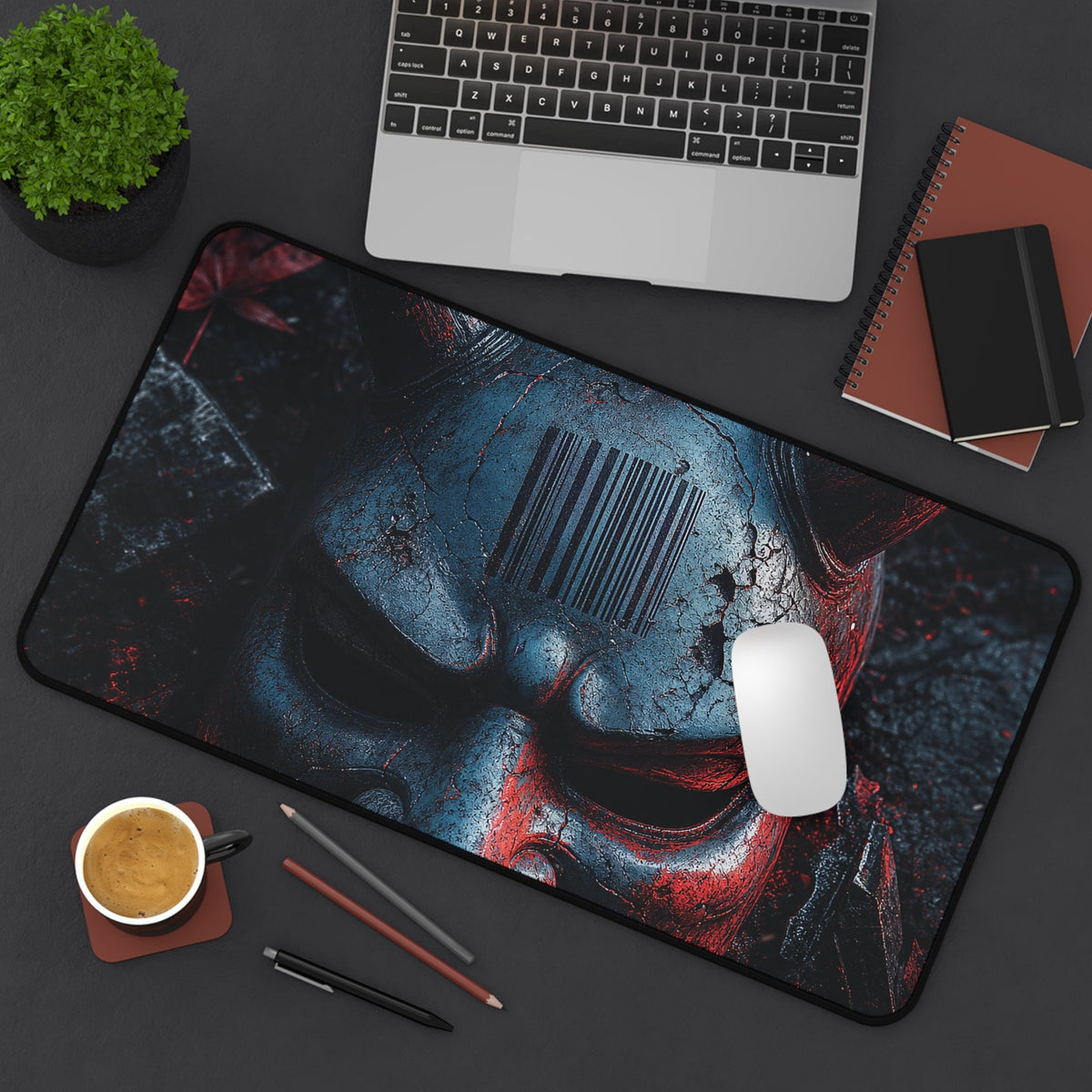 Oni Mask With Barcode - Sudoni Brand Gaming Desk Mat - Moikas
