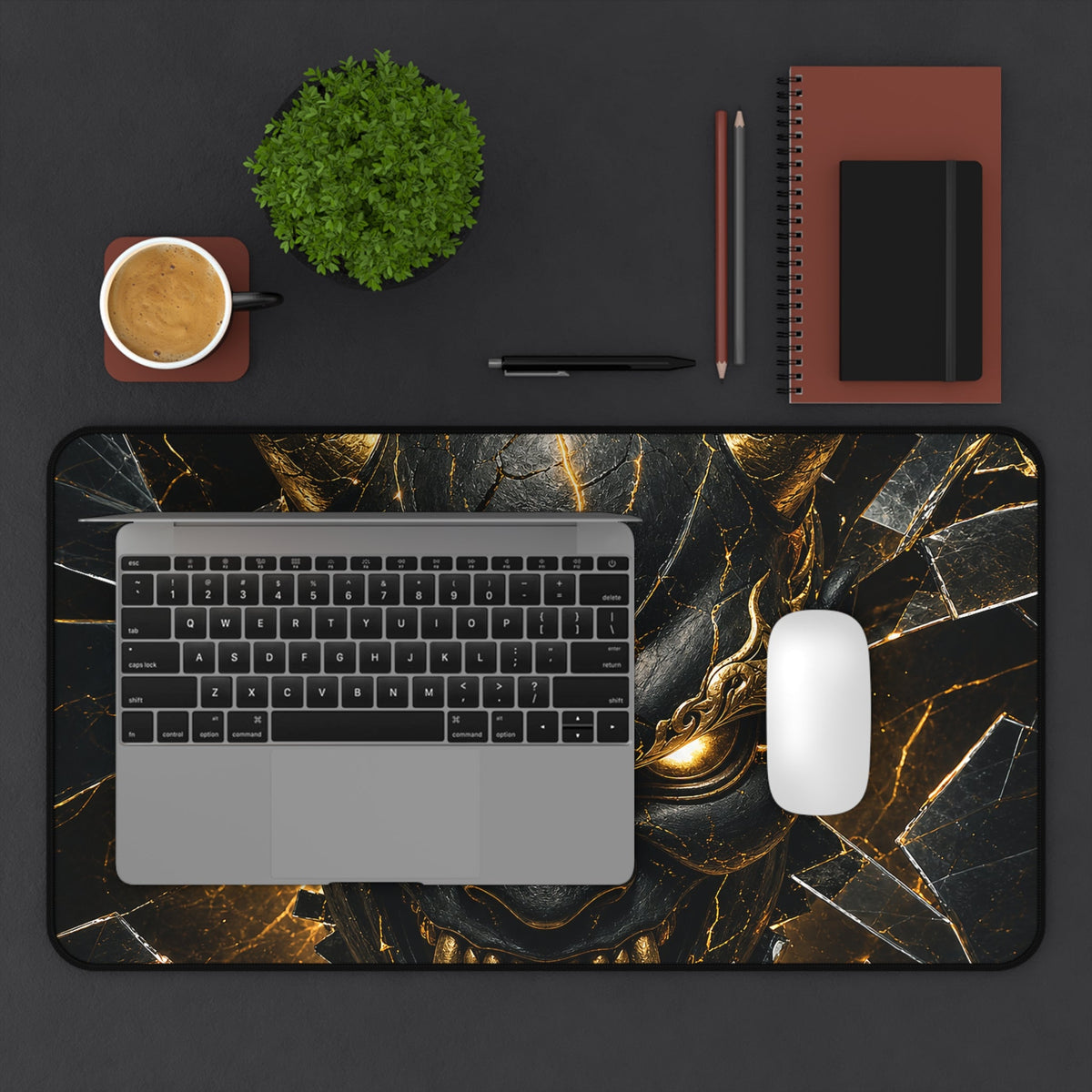 Oni Mask With Broken Glass - Sudoni Brand Gaming Desk Mat - Moikas