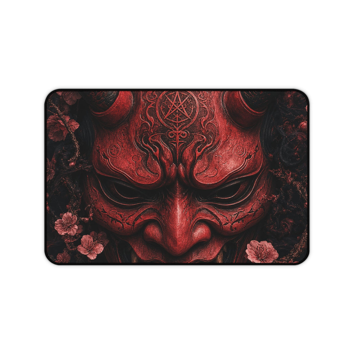 Oni Mask With Cherry Blossoms - Sudoni Brand Gaming Desk Mat - Moikas