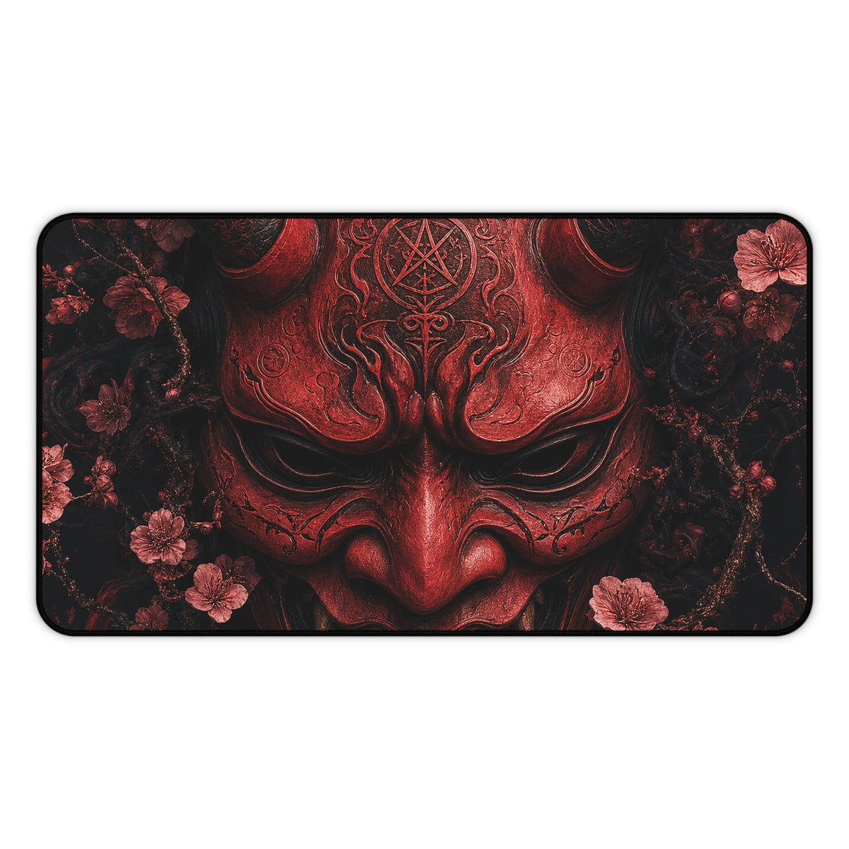 Oni Mask With Cherry Blossoms - Sudoni Brand Gaming Desk Mat - Moikas