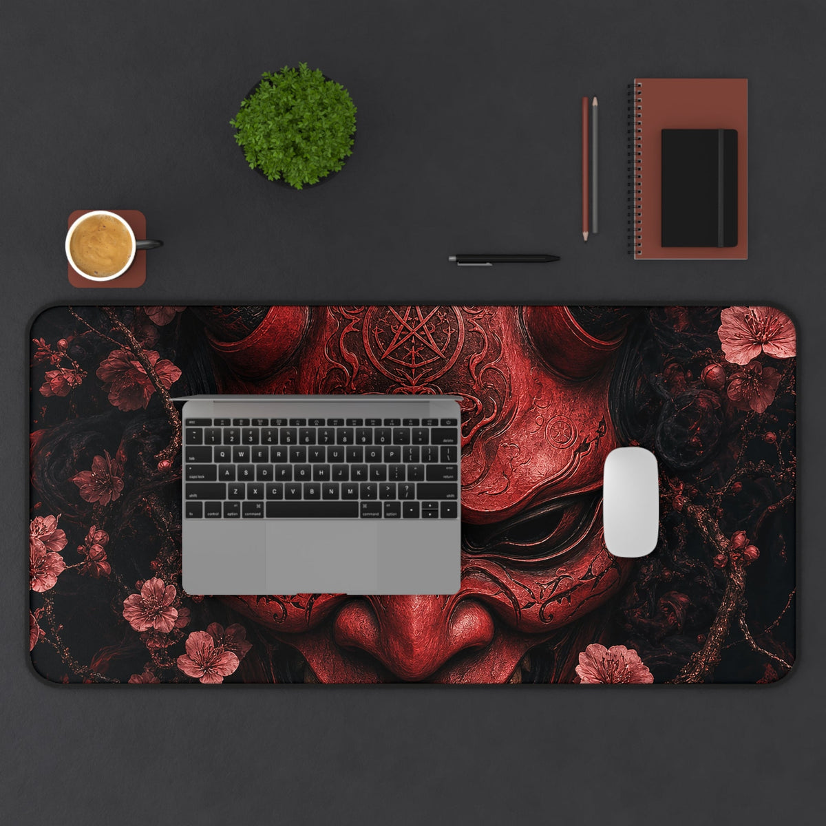 Oni Mask With Cherry Blossoms - Sudoni Brand Gaming Desk Mat - Moikas