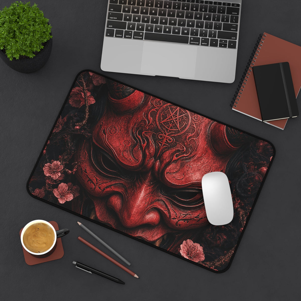 Oni Mask With Cherry Blossoms - Sudoni Brand Gaming Desk Mat - Moikas