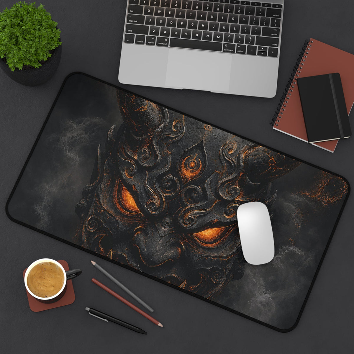 Oni Mask With Crescent Moon - Sudoni Brand Gaming Desk Mat - Moikas
