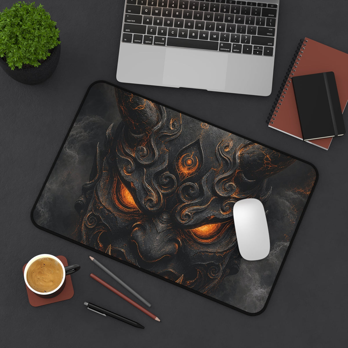 Oni Mask With Crescent Moon - Sudoni Brand Gaming Desk Mat - Moikas