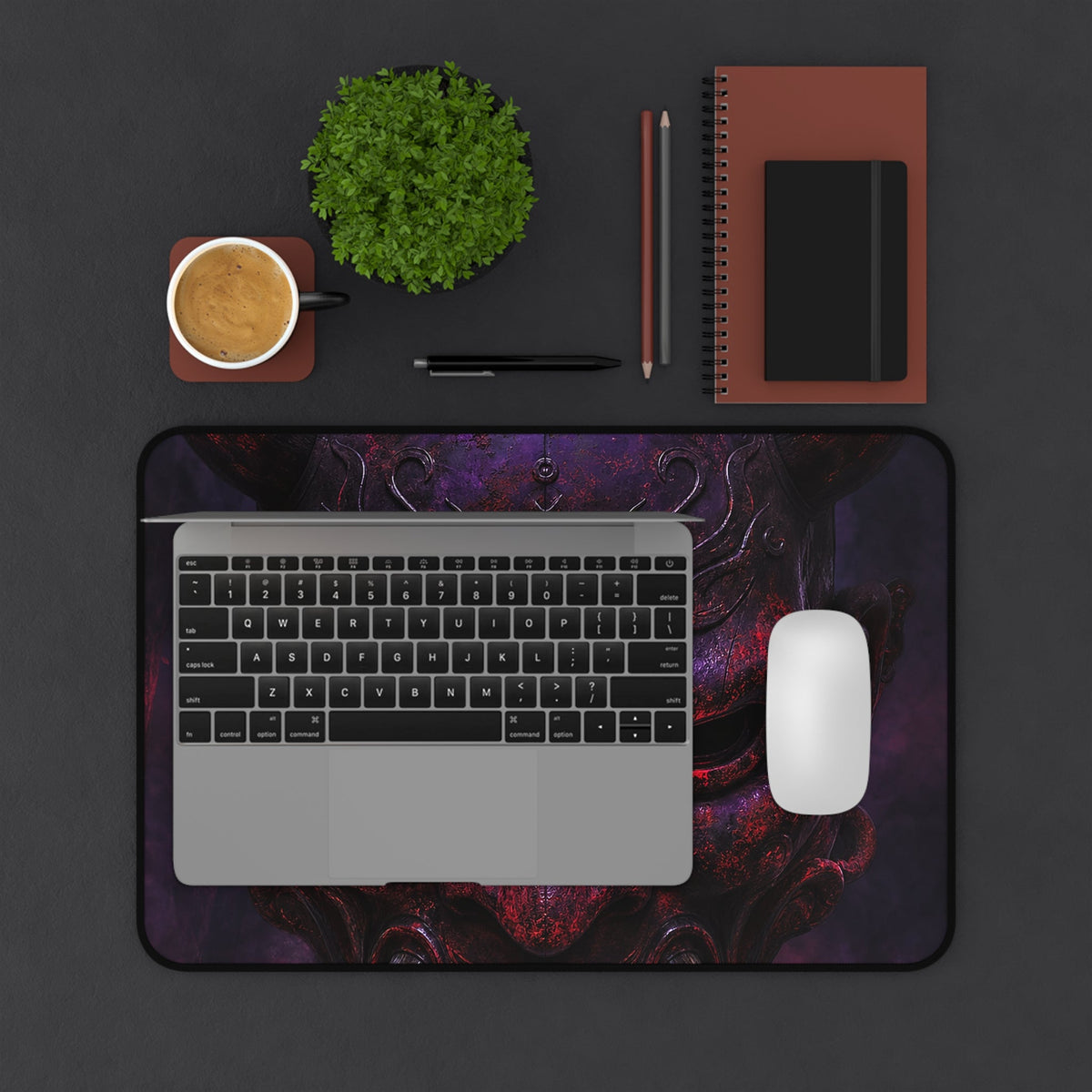 Oni Mask With Dark Forest Behind - Sudoni Brand Gaming Desk Mat - Moikas