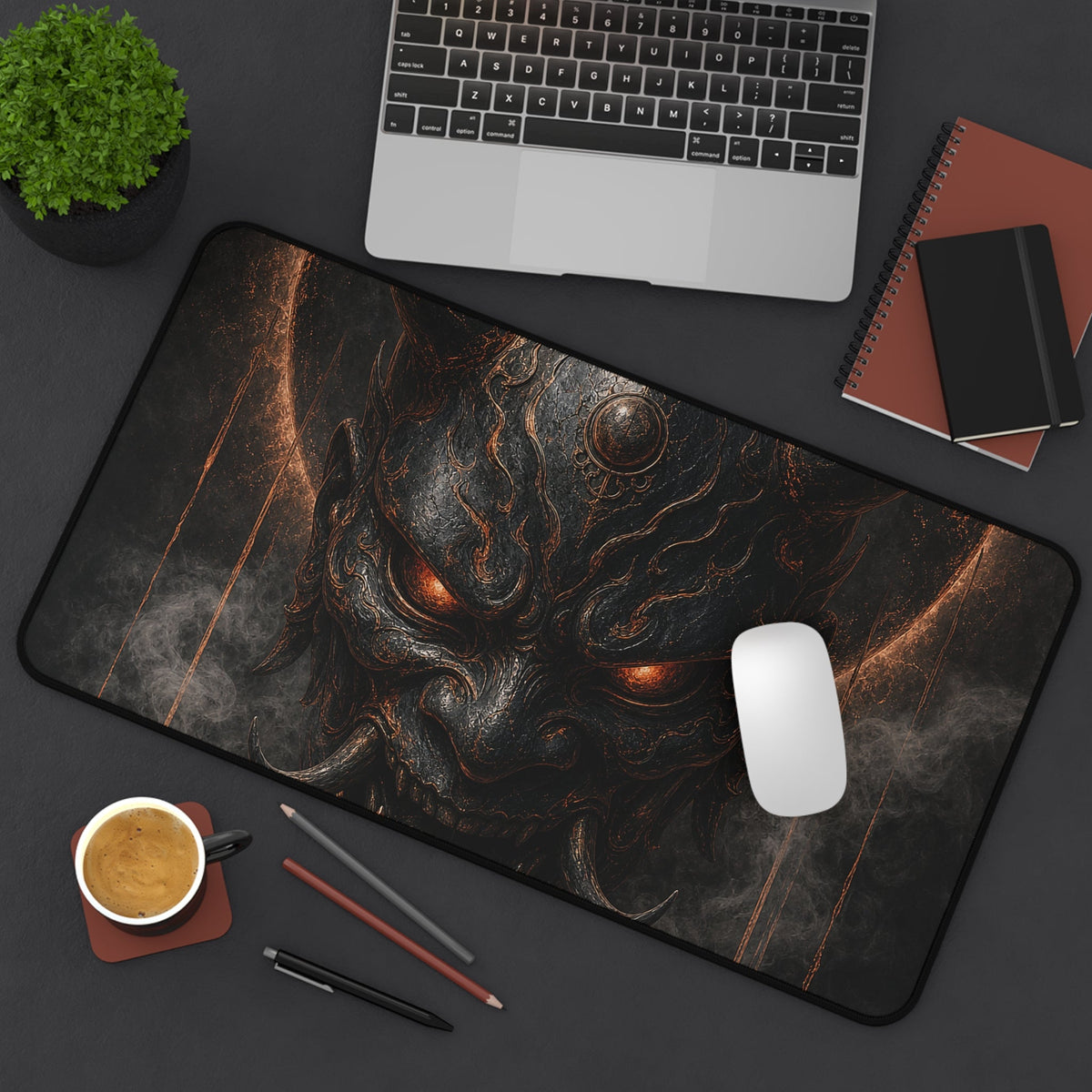 Oni Mask With Dark Halo - Sudoni Brand Gaming Desk Mat - Moikas