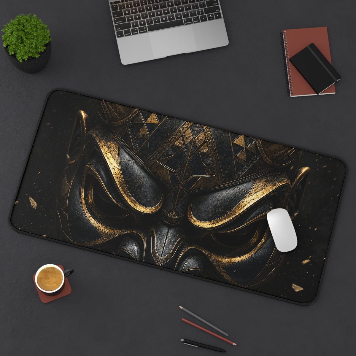 Oni Mask With Geometric Patterns - Sudoni Brand Gaming Desk Mat - Moikas