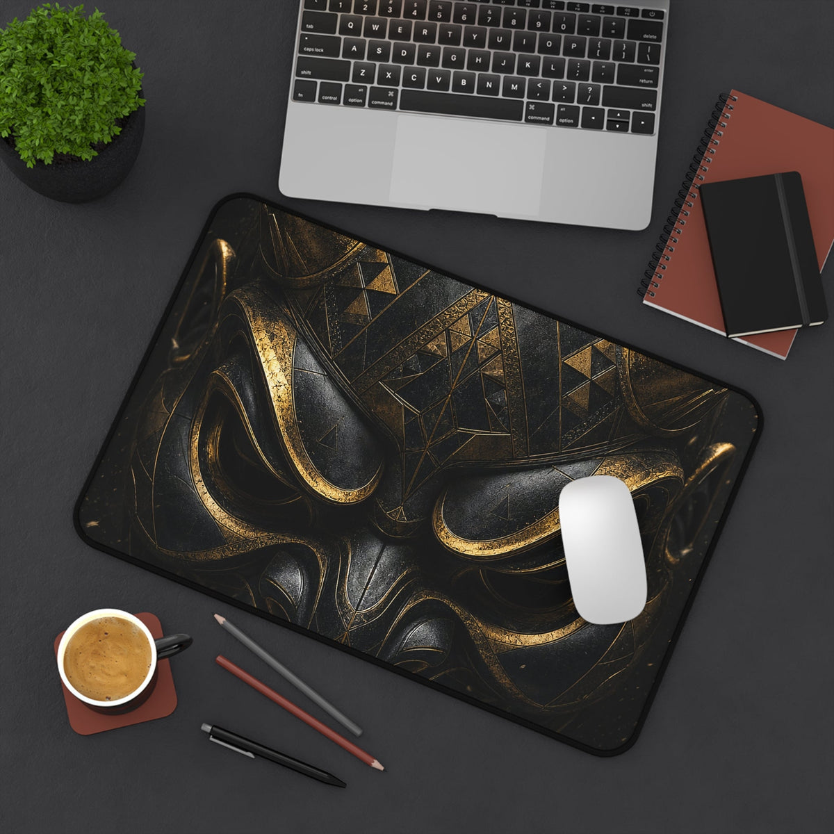 Oni Mask With Geometric Patterns - Sudoni Brand Gaming Desk Mat - Moikas