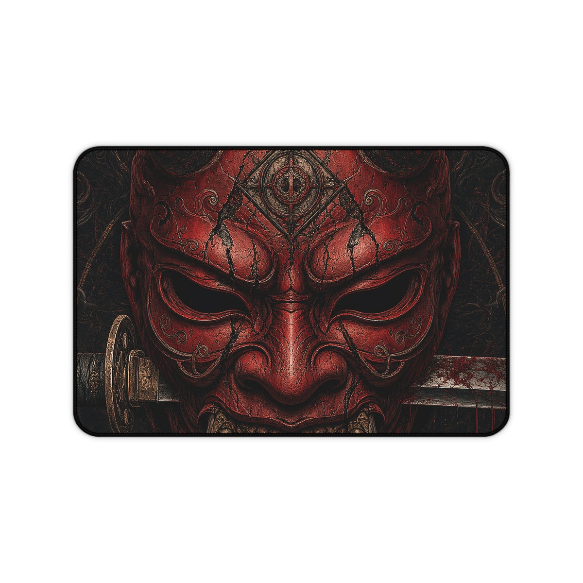 Oni Mask With Katanthrough It - Sudoni Brand Gaming Desk Mat - Moikas
