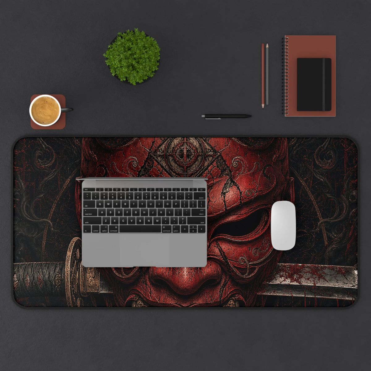 Oni Mask With Katanthrough It - Sudoni Brand Gaming Desk Mat - Moikas