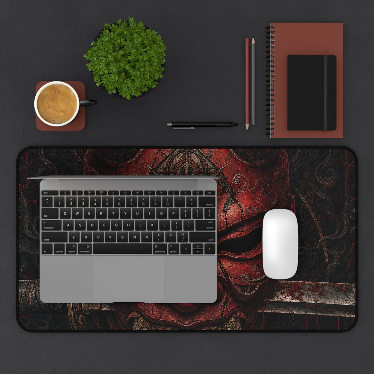 Oni Mask With Katanthrough It - Sudoni Brand Gaming Desk Mat - Moikas
