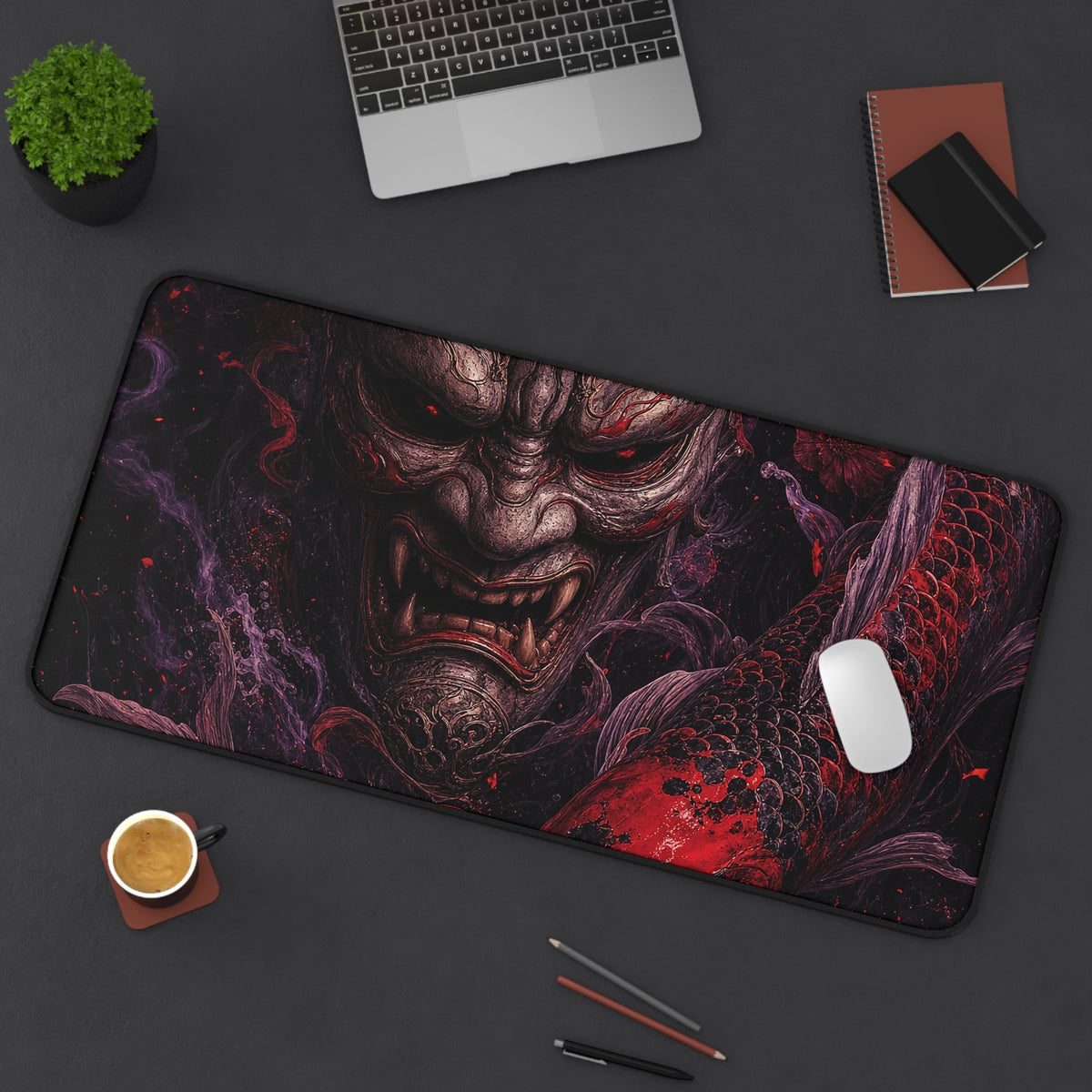 Oni Mask With Koi Fish - Sudoni Brand Gaming Desk Mat - Moikas