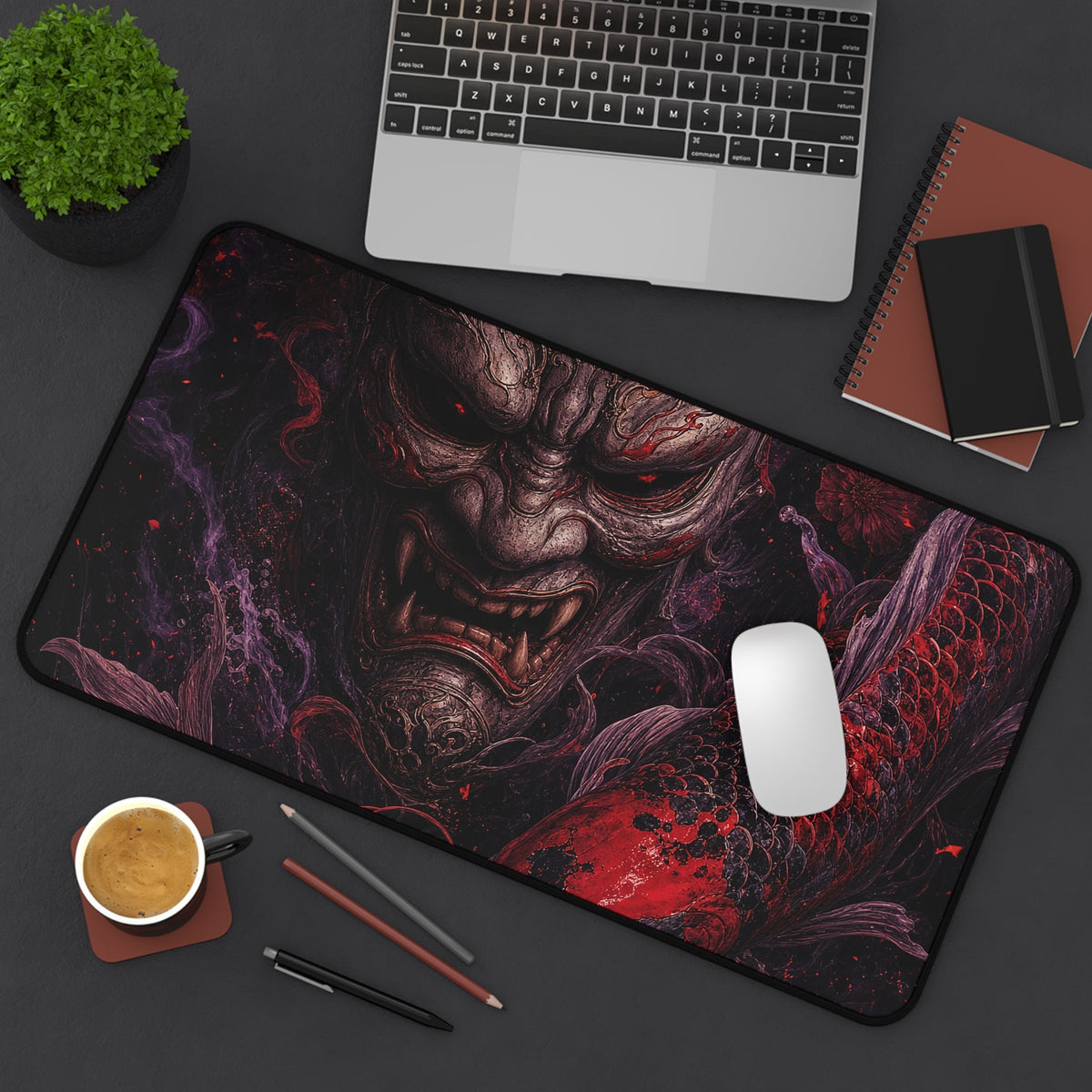 Oni Mask With Koi Fish - Sudoni Brand Gaming Desk Mat - Moikas