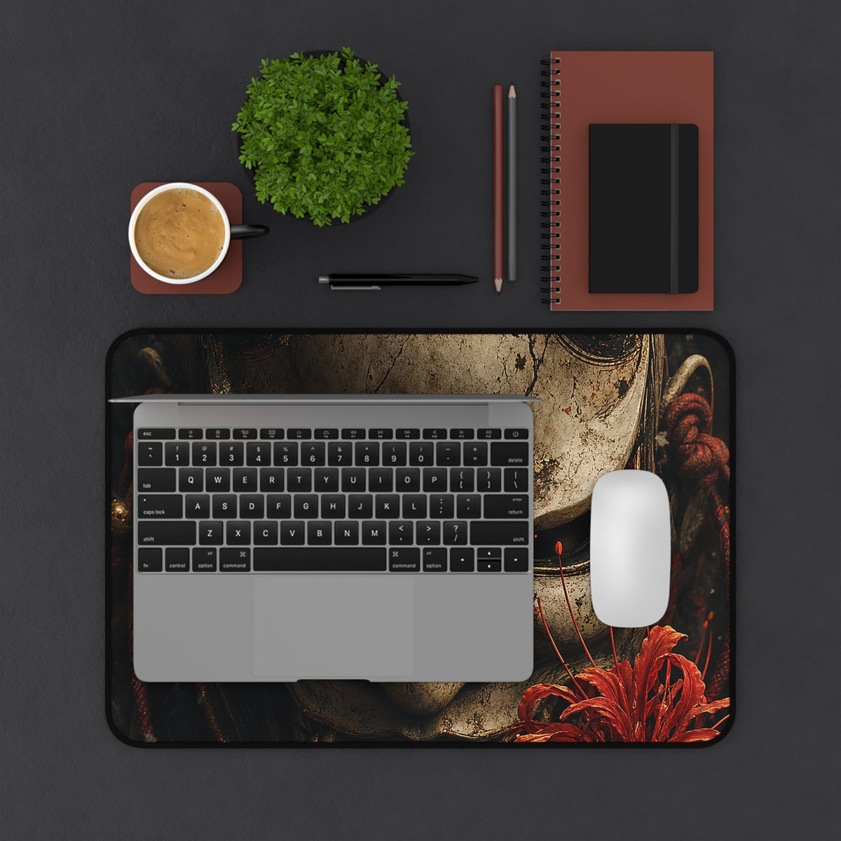 Oni Mask With Red Spider Lily - Sudoni Brand Gaming Desk Mat - Moikas