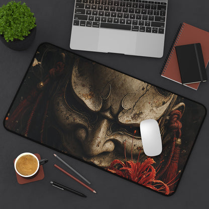 Oni Mask With Red Spider Lily - Sudoni Brand Gaming Desk Mat - Moikas