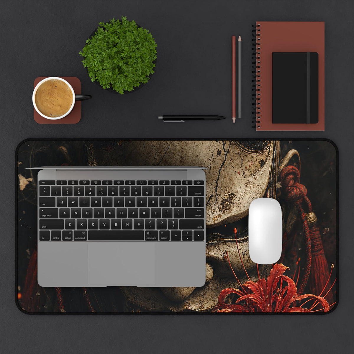 Oni Mask With Red Spider Lily - Sudoni Brand Gaming Desk Mat - Moikas