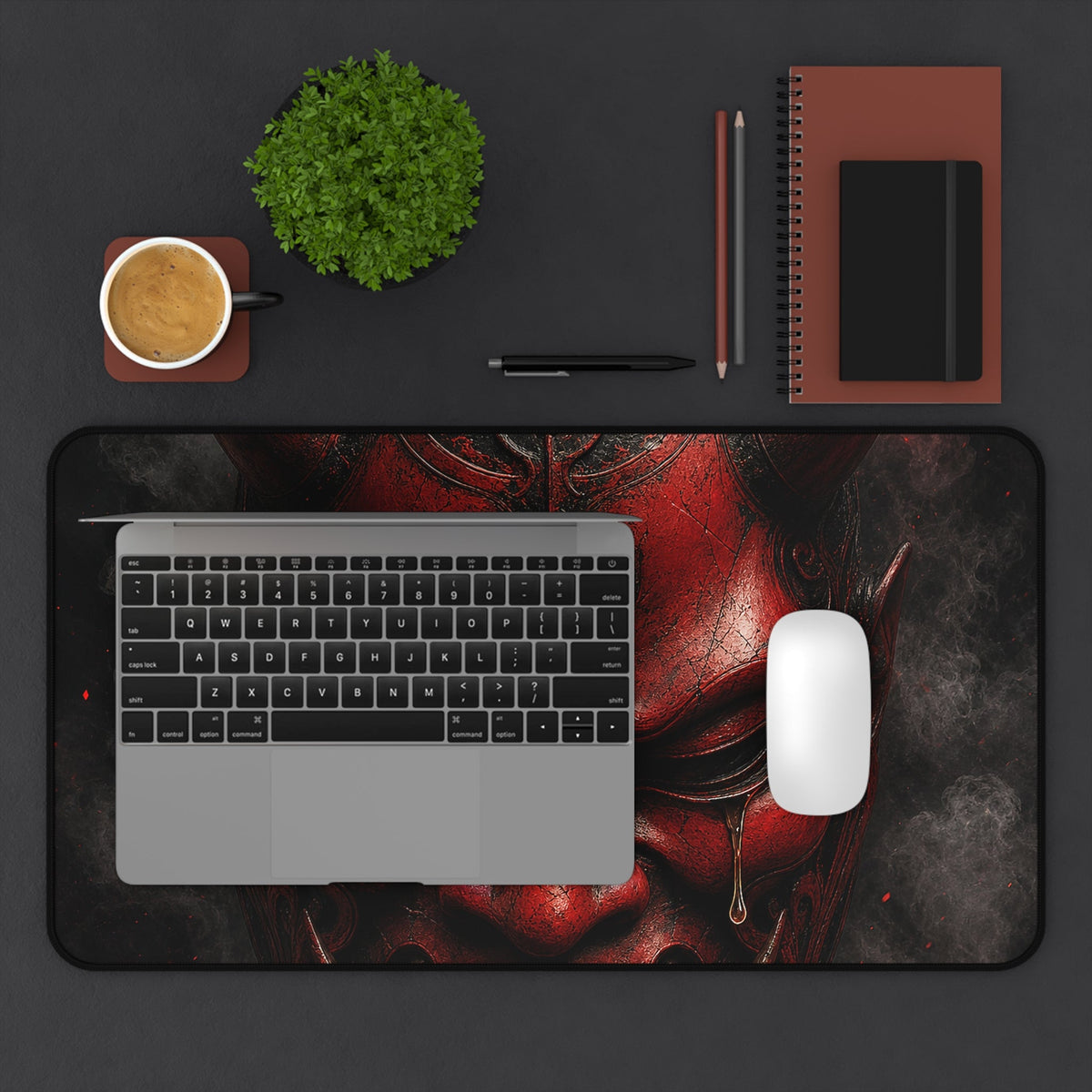 Oni Mask With Single Tear - Sudoni Brand Gaming Desk Mat - Moikas