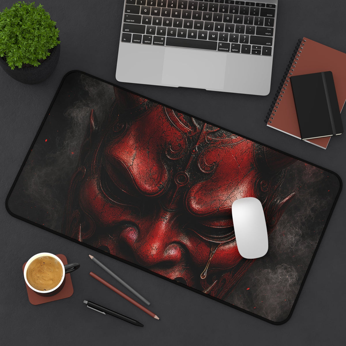 Oni Mask With Single Tear - Sudoni Brand Gaming Desk Mat - Moikas