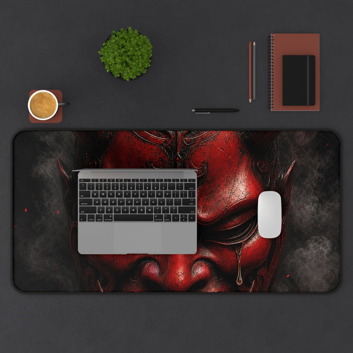 Oni Mask With Single Tear - Sudoni Brand Gaming Desk Mat - Moikas