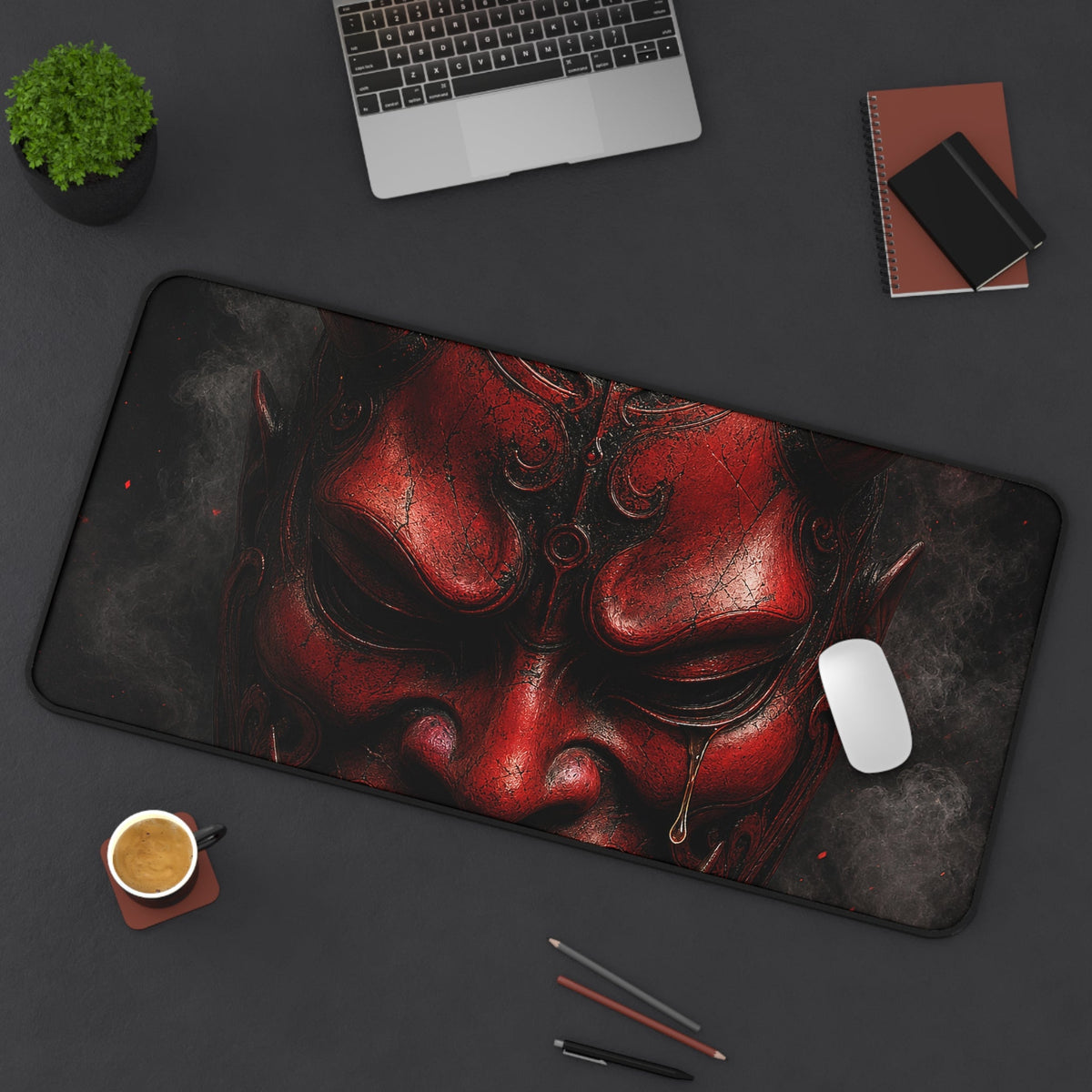 Oni Mask With Single Tear - Sudoni Brand Gaming Desk Mat - Moikas