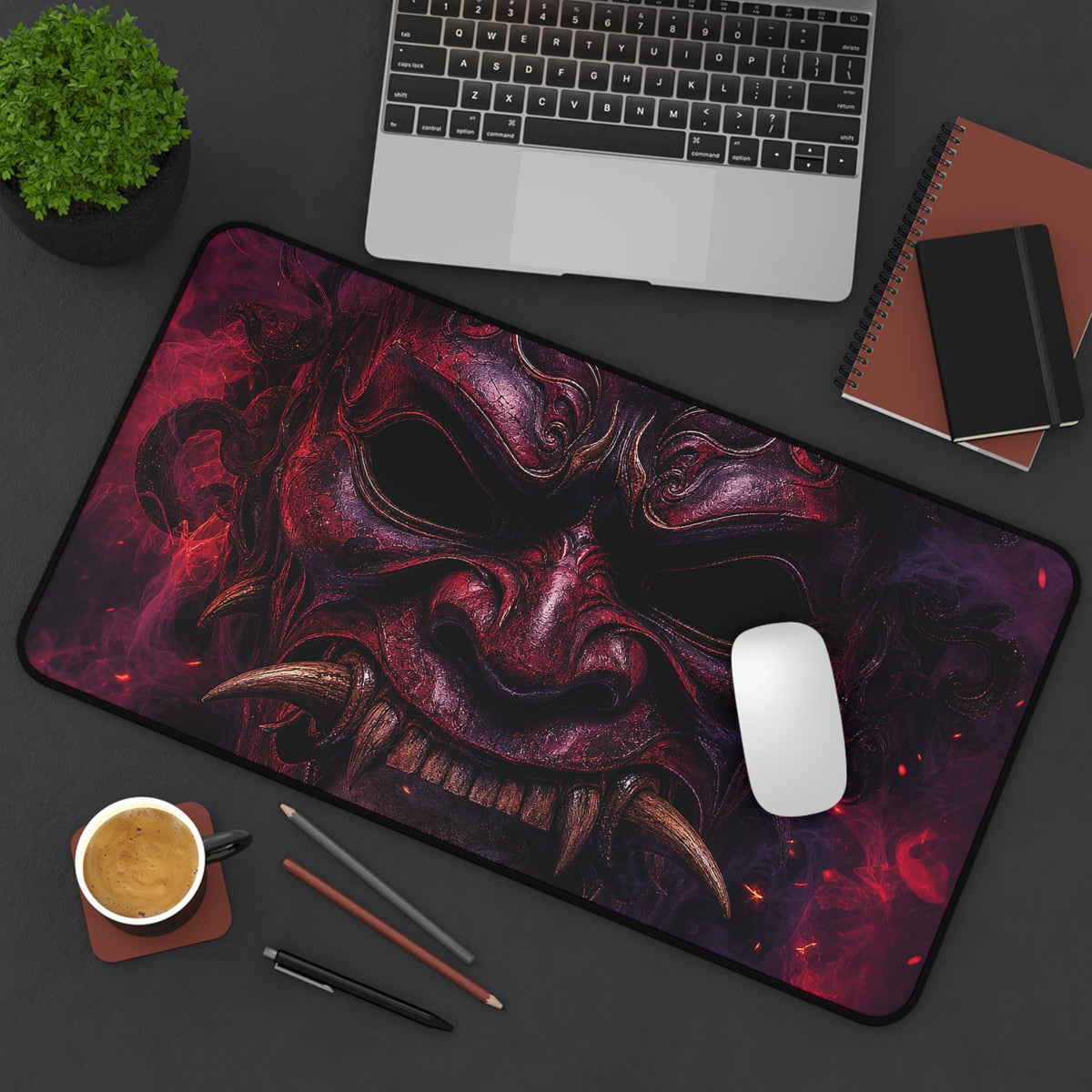 Oni Mask With Skull Beneath - Sudoni Brand Gaming Desk Mat - Moikas