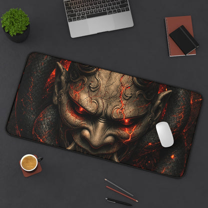 Oni Mask With Snake Coiled Around It - Sudoni Brand Gaming Desk Mat - Moikas
