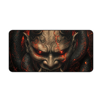 Oni Mask With Snake Coiled Around It - Sudoni Brand Gaming Desk Mat - Moikas