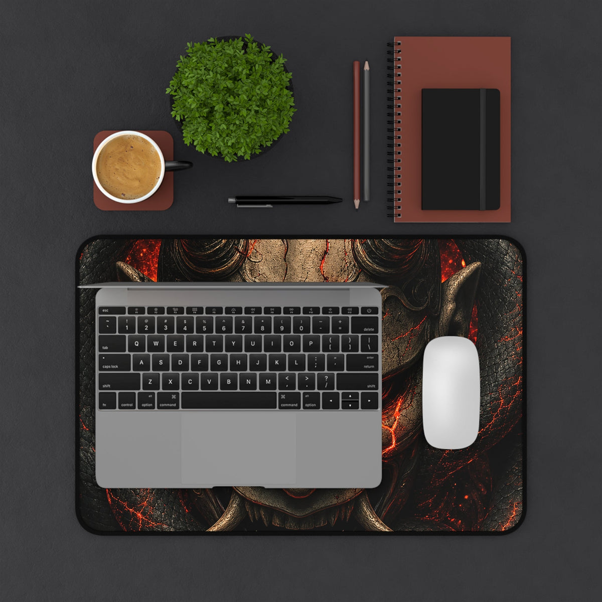 Oni Mask With Snake Coiled Around It - Sudoni Brand Gaming Desk Mat - Moikas