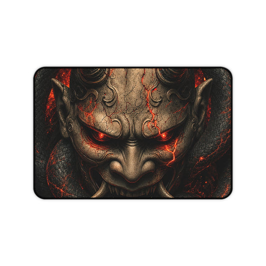 Oni Mask With Snake Coiled Around It - Sudoni Brand Gaming Desk Mat - Moikas