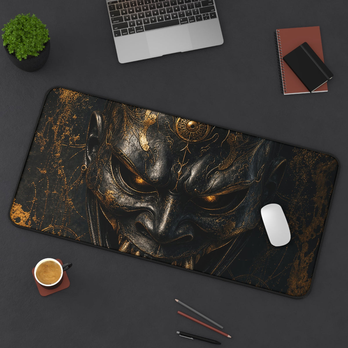 Oni Mask With Spider Web - Sudoni Brand Gaming Desk Mat - Moikas
