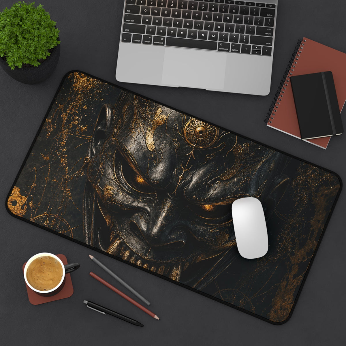 Oni Mask With Spider Web - Sudoni Brand Gaming Desk Mat - Moikas