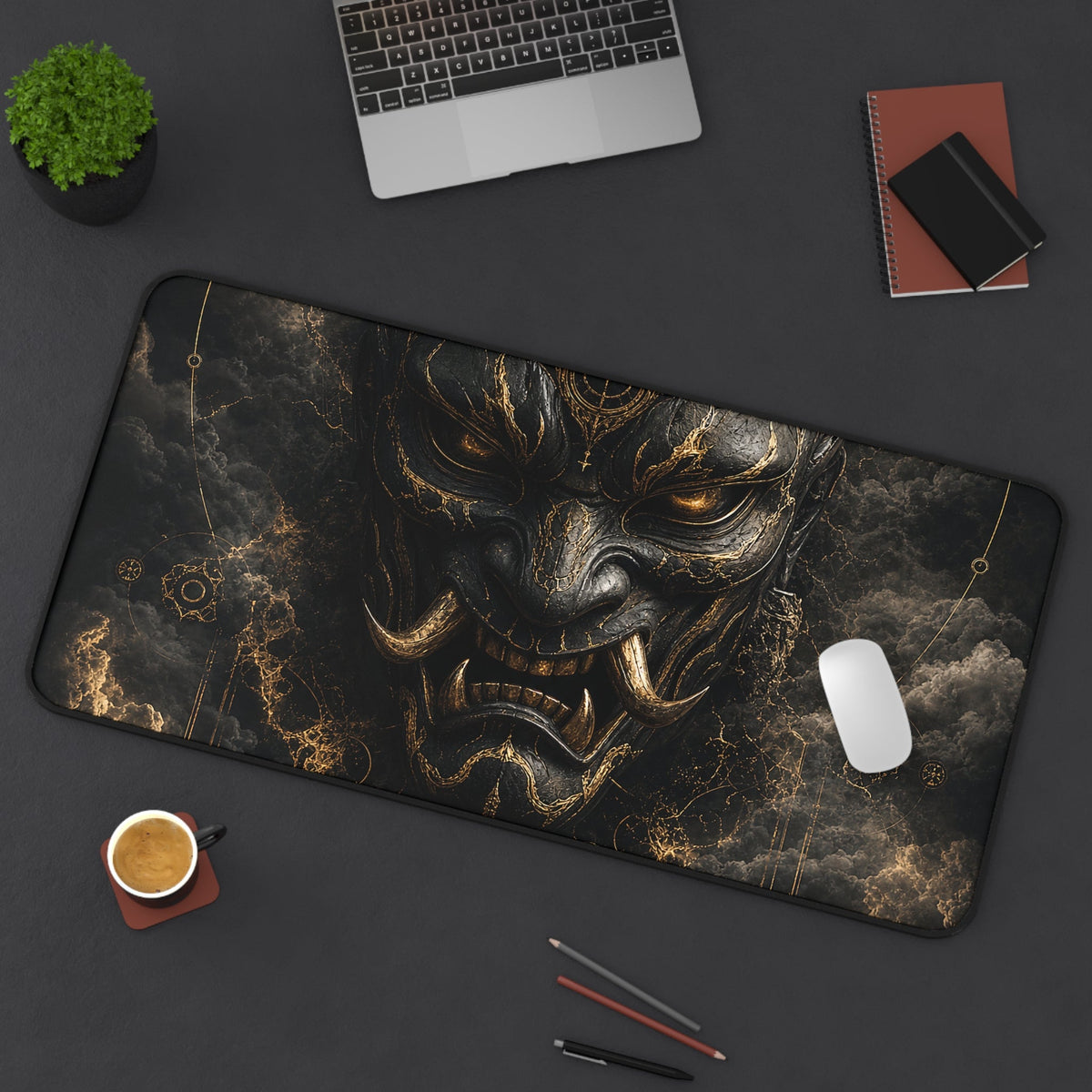 Oni Mask With Storm Clouds - Sudoni Brand Gaming Desk Mat - Moikas