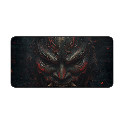 Oni Mask With Terminal Text Behind It - Sudoni Brand Gaming Desk Mat - Moikas