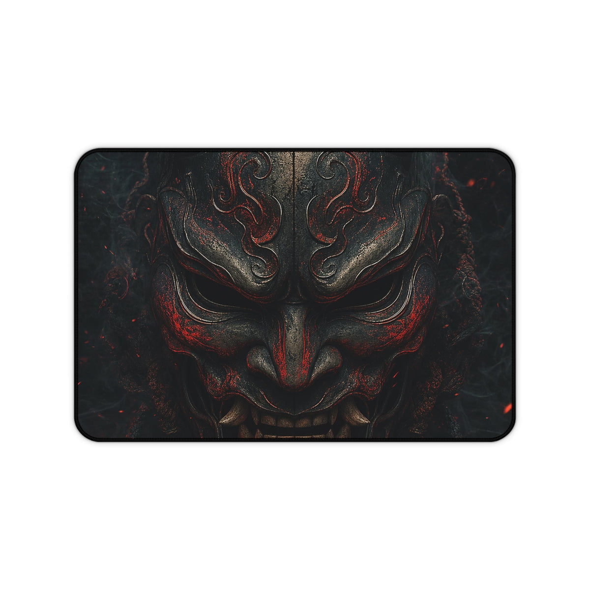 Oni Mask With Terminal Text Behind It - Sudoni Brand Gaming Desk Mat - Moikas