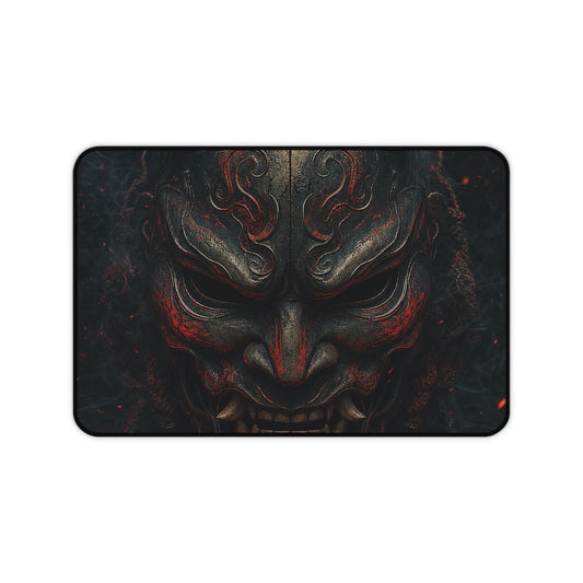 Oni Mask With Terminal Text Behind It - Sudoni Brand Gaming Desk Mat - Moikas