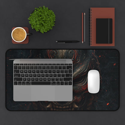 Oni Mask With Terminal Text Behind It - Sudoni Brand Gaming Desk Mat - Moikas
