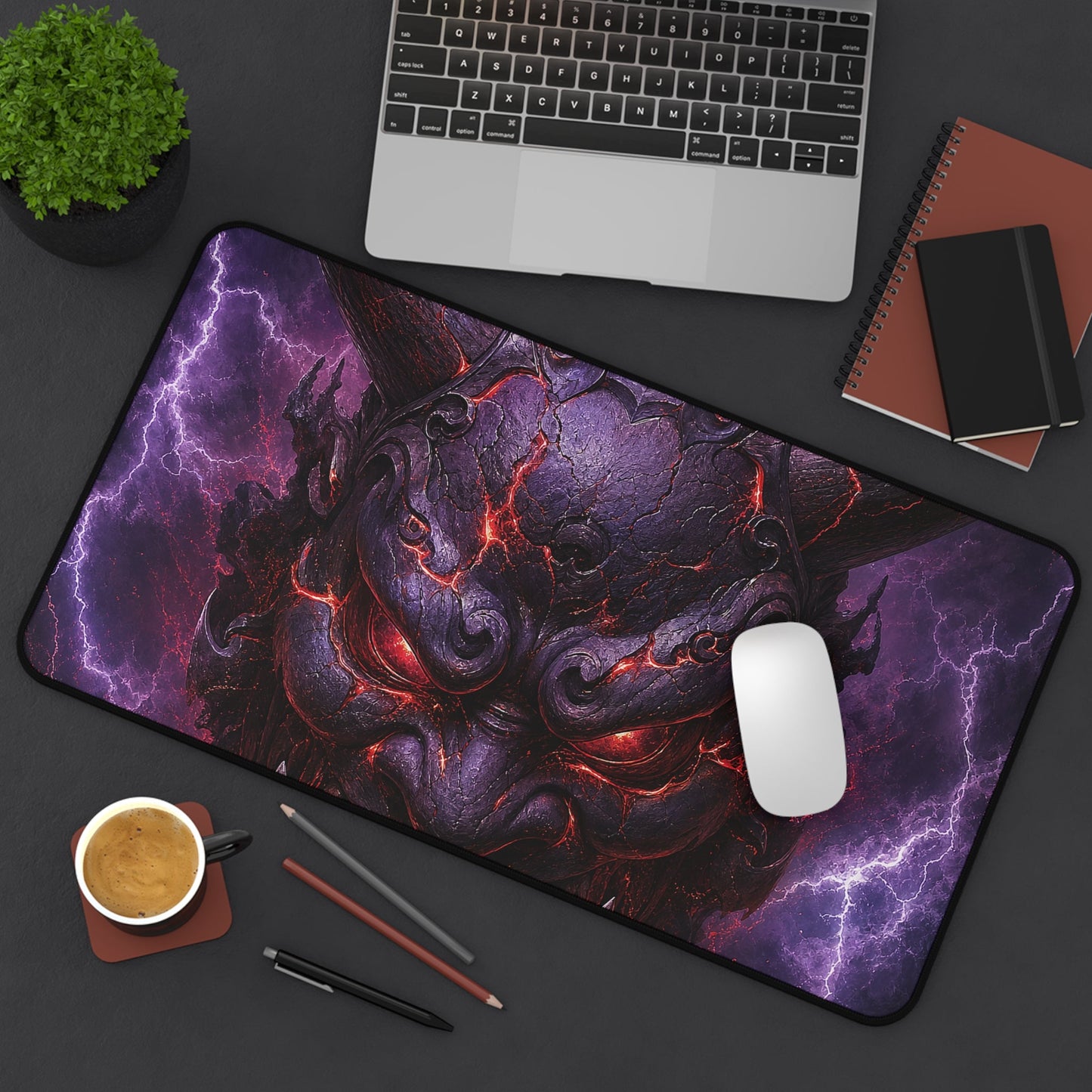 Oni Mask With Thunder And Lightning - Sudoni Brand Gaming Desk Mat - Moikas