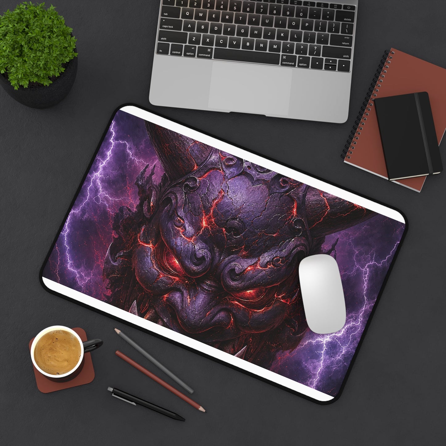 Oni Mask With Thunder And Lightning - Sudoni Brand Gaming Desk Mat - Moikas