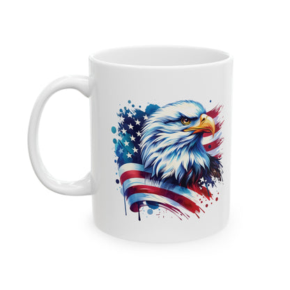 Patriotic Bald Eagle Mug | American Flag Mug | Eagle Mug | Patriotic Cup | Ceramic Mug | Coffee Cup | Gift for Veteran | Proud American Gift - Moikas