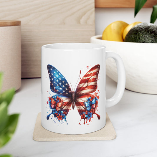 Patriotic Butterflies Mug | American Flag Mug | Butterfly Mug | Patriotic Cup | Ceramic Mug | Coffee Cup | Gift for Veteran | Proud American - Moikas