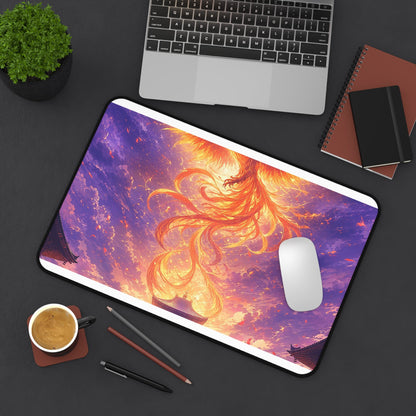 Phoenix Rising Over Temple - Anime Manga Gaming Desk Mat - Moikas