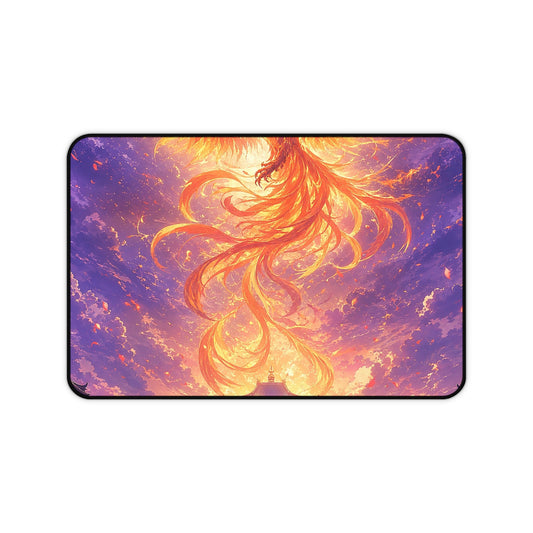 Phoenix Rising Over Temple - Anime Manga Gaming Desk Mat - Moikas