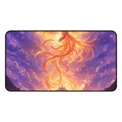 Phoenix Rising Over Temple - Anime Manga Gaming Desk Mat - Moikas