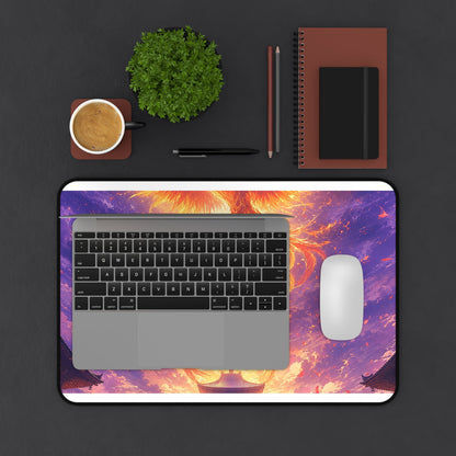 Phoenix Rising Over Temple - Anime Manga Gaming Desk Mat - Moikas