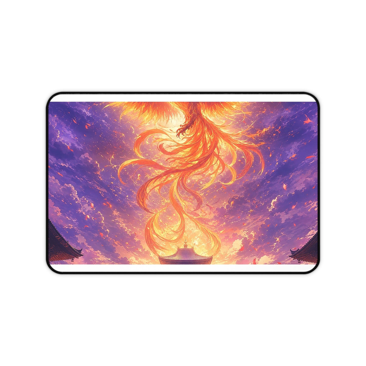 Phoenix Rising Over Temple - Anime Manga Gaming Desk Mat - Moikas