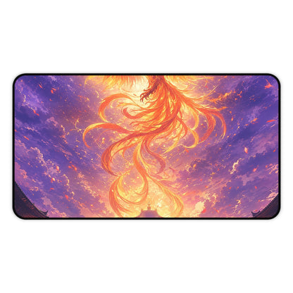 Phoenix Rising Over Temple - Anime Manga Gaming Desk Mat - Moikas