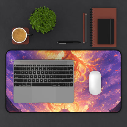 Phoenix Rising Over Temple - Anime Manga Gaming Desk Mat - Moikas