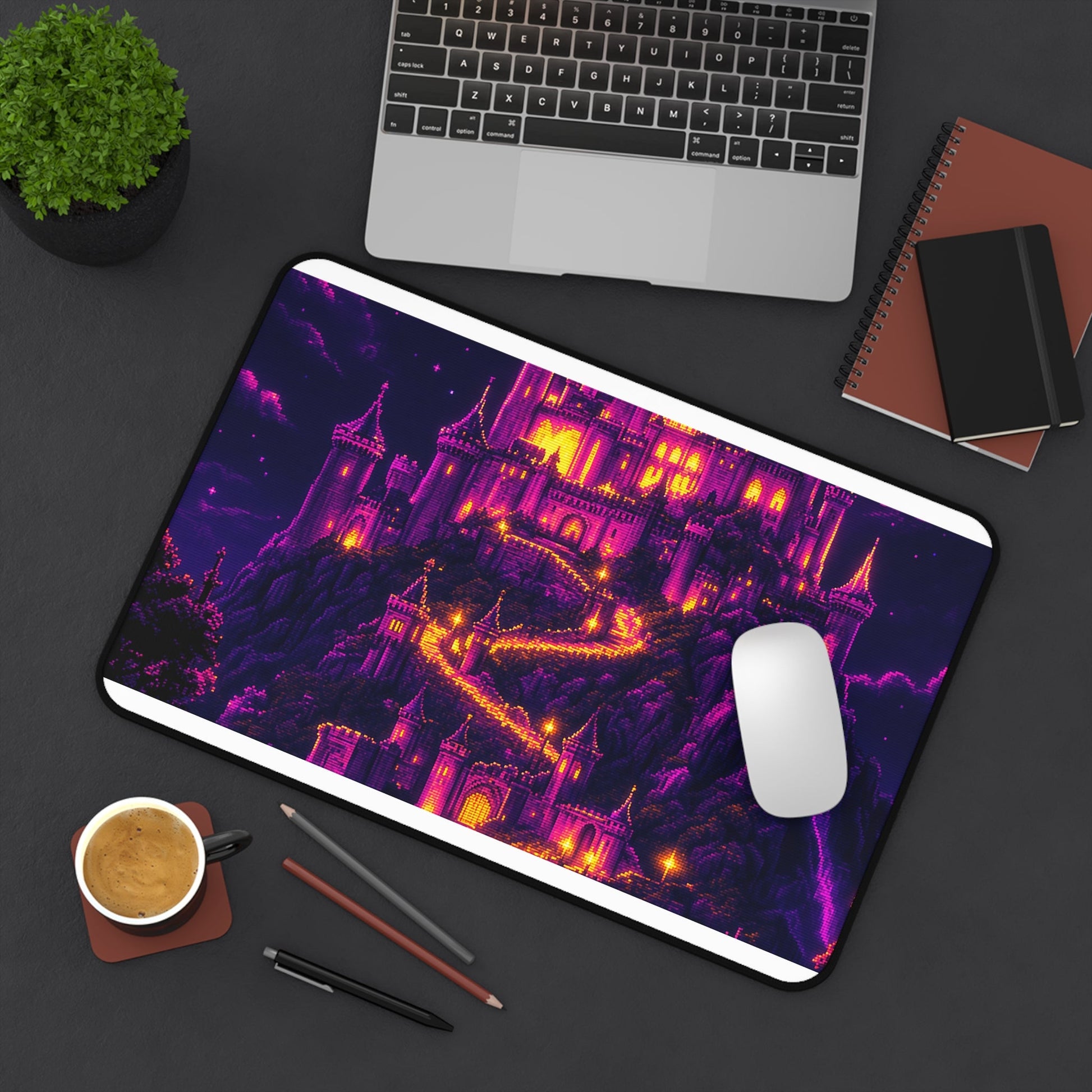 Pixel Art Castle On Hill - Gaming Culture Gaming Desk Mat - Moikas