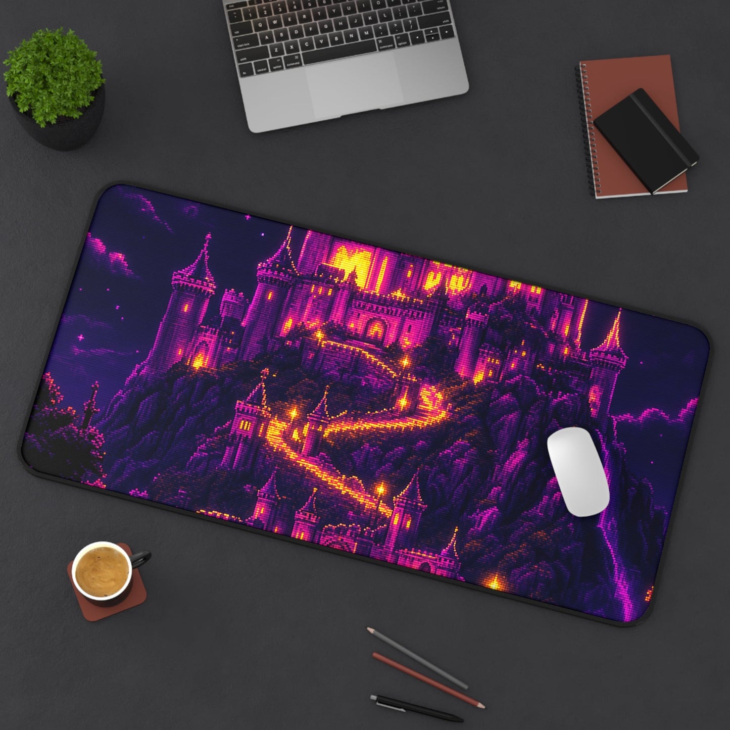 Pixel Art Castle On Hill - Gaming Culture Gaming Desk Mat - Moikas