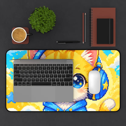 Pixel Art Cat Wearing Headphones - Kawaii Gaming Gaming Desk Mat - Moikas